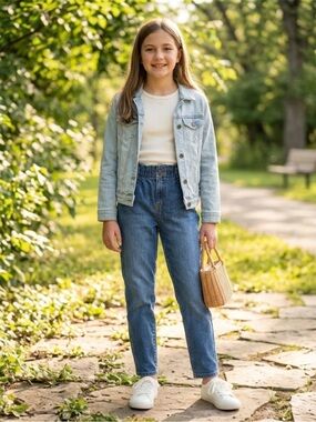 Cat & Jack Girls High-Rise Paperbag Waist Jeans - Size 14